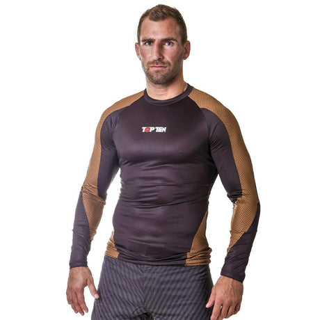 TOP TEN MMA Rash Guard "Budo" Brown (1416-2) - S - S