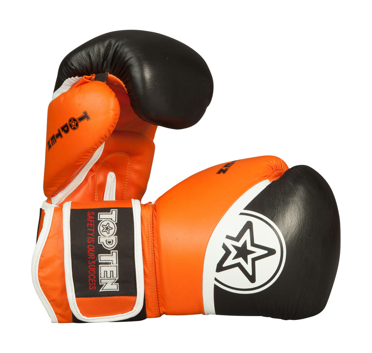 TOP TEN Thai Boxing Gloves "King Style" Black/Orange 10/12/16oz (20192-93) - 10oz - 10oz