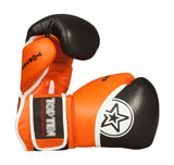 TOP TEN Thai Boxing Gloves "King Style" Black/Orange 10/12/16oz (20192-93) - 10oz - 10oz