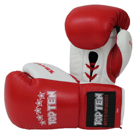 TOP TEN PRO Lace Up Gloves RED/WHITE 10oz